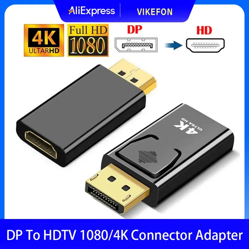 1080/4K 커넥터 DisplayPort DP-HDMI 호환 케이블 비디오 오디오 어댑터 변환기(PC 노트북-TV 모니터 프로젝터)