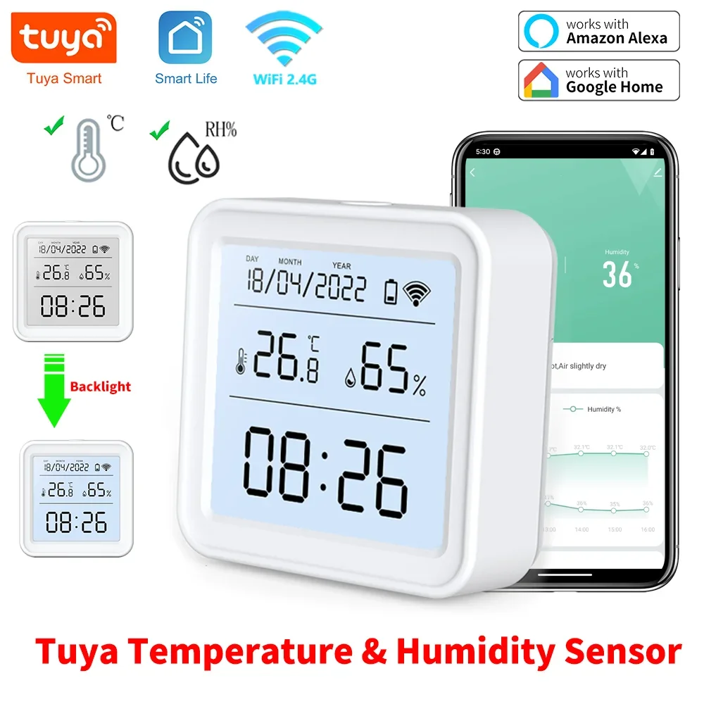 Tuya 새로운 WiFi 온도 습도 센서 스마트 라이프 백라이트 습도계 온도계 센서 지원 Alexa Google Home Assistant