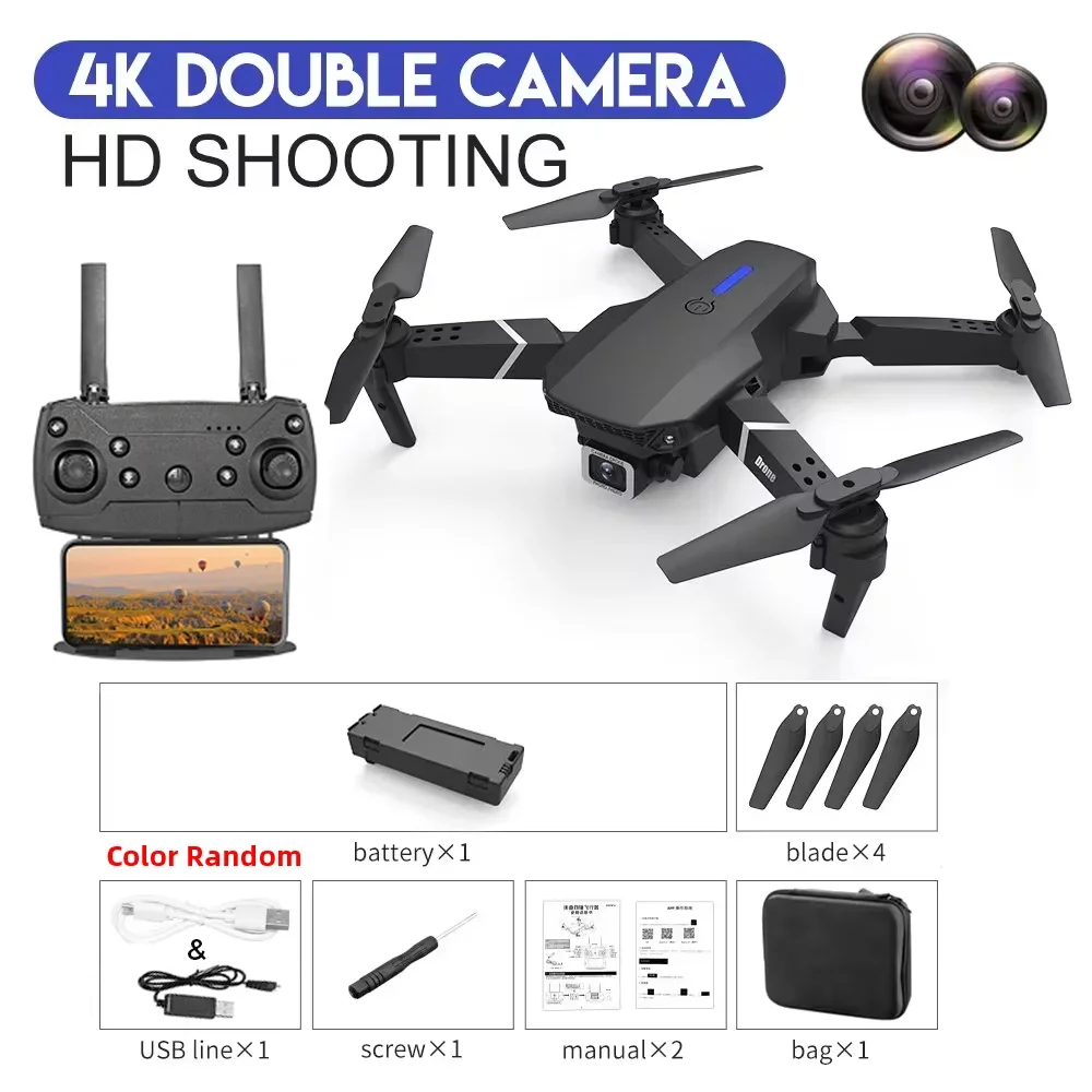 2025 새로운 E88 Pro WIFI FPV 드론 - 4K/1080P 듀얼 카메라, 광각 HD, 고도 보유, 접이식 쿼드콥터, RC 헬리콥터 장난감 선물