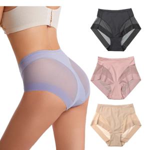 섹시한 미드 라이즈 여성 속옷 투명 메쉬 팬티 허리 신처 편안한 얼음 실크 대형