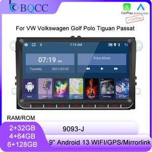 BQCC 9093 9 인치 자동차 플레이어, 폭스바겐 골프 폴로 티구안 파사트 미러링크, 와이파이 GPS BT 무선 카플레이, 쿼드/옥타 코어 IPS RDS