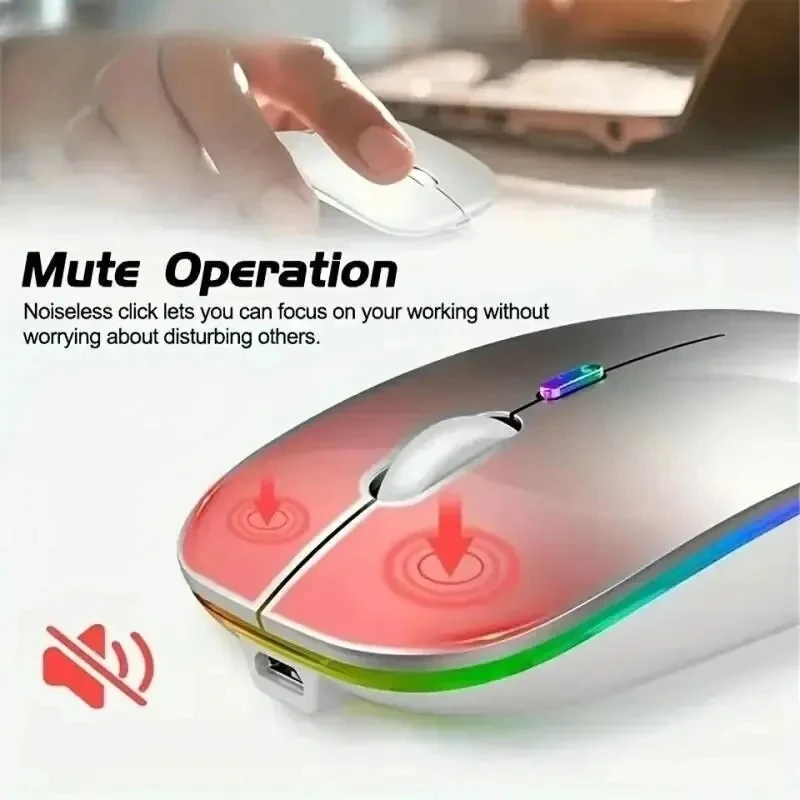 무선 마우스 충전식 무음 LED 백라이트 마우스 PC 노트북 컴퓨터 Mous 2.4Ghz 수신기 Bluetooth 듀얼 모드 광학 마우스