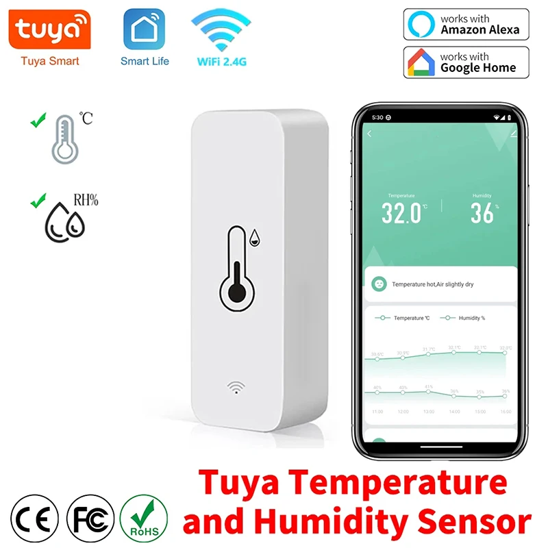 Tuya Zigbee WiFi 온도 및 습도 센서 APP 스마트 홈용 원격 모니터 var SmartLife WorkWith Alexa Google Assistant