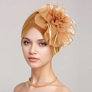 여성 꽃 터번 인도 모자 이슬람 Hijab 아프리카 Headscarf 탈모 보닛 비니 Chemo 모자 Bandanas 머리띠 Turbante Mujer