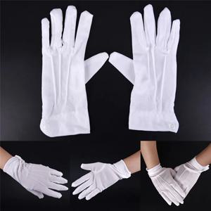 1 쌍 흰색 정장 장갑 남자 흰색 면화 유니폼 장갑 턱시도 명예 경비대 퍼레이드 코스프레 의상 검사 딱지 & 장갑