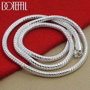 DOTEFFIL 실버 색상 16/18/20/24/22/24/26/30 인치 3mm 스네이크 체인 목걸이 여자 남자 웨딩 약혼 쥬얼리