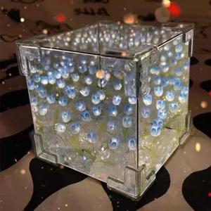 2024 크리 에이 티브 Diy 튤립 꽃 바다 큐브 여자 친구 커플 여자 친구를위한 3 차원 작은 밤 램프 재료 패키지