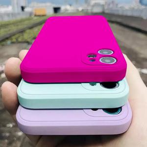 iPhone 15 14 13 11 12 Pro Max Mini 15 Plus X XS Max 솔리드 컬러 걸스 핑크 소프트 커버 펀다 용 공식 액체 실리콘 케이스
