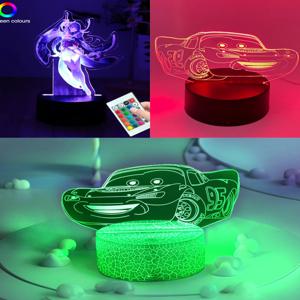 귀여운 자동차 디즈니 RGB 램프 LED 무드등 어린이 테이블 램프 수면등 아동용 조명 침실 장식 생일 크리스마스 선물