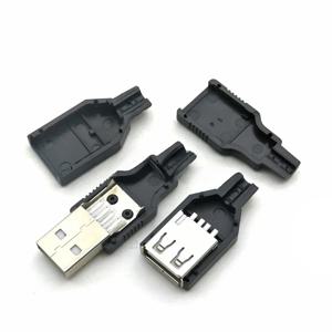 10개 타입 A 남성 여성 USB 4핀 플러그 소켓 커넥터 블랙 플라스틱 커버 포함 타입-A DIY 키트