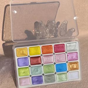 20가지 색상 금속 수채화 그림 세트, 빛나는 진주가 있는 휴대용 상자 단색 수채화 그림 및 미술 용품, 수채화