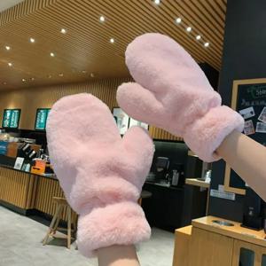 겨울 여성 솜털 가짜 토끼 모피 장갑 방풍 두꺼운 부드러운 따뜻한 장갑 추위 보호 사랑스러운 아늑한 디자인