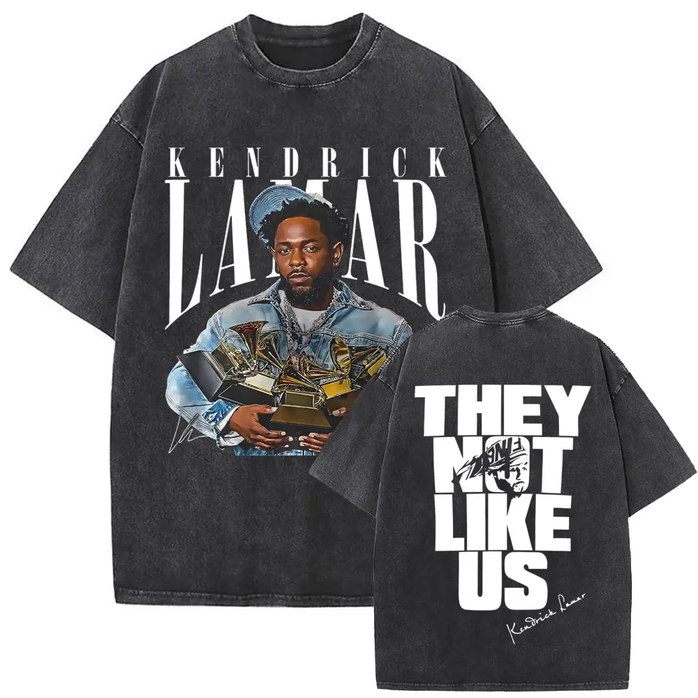 제한된 랩퍼 Kendrick Lamar 그들은 우리를 좋아하지 않습니다 씻어 빈티지 티셔츠 여름 남성 여성 힙합 오버 사이즈 스트리트 크루 넥 티셔츠