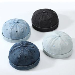 힙합 블루 데님 워시 코튼 집주인 모자 도커 캡 압연 가장자리 무모한 선원 모자 솔리드 조절 가능한 비니 모자 streetwear