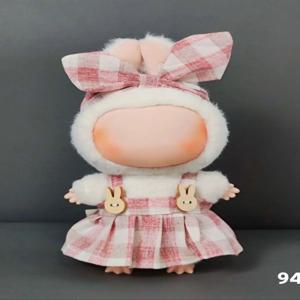 미니 봉제인형 옷 의상 액세서리 라부부 아이돌 V1 V2 앉아있는 파티 캔디 체크무늬 스커트 헤어밴드 세트 의류 선물