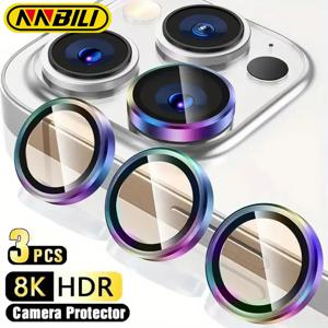 아이폰11 12 13 14 15 16 Pro Max mini용 NNBILI 3Pcs 알루미늄 합금 메탈 강화유리 풀커버 카메라 렌즈 보호필름