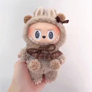 17cm 라부부 인형 옷 마카롱 앉아있는 파티 크리스마스 체크 무늬 플러시 망토 옷 라부부 V2 옷 크리스마스 의상