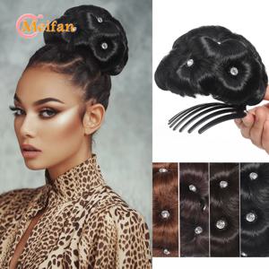 9 꽃 머리 롤빵 Chignon 포니 테일 롤빵 합성 라인 석 발톱 포니 테일 머리 확장 가짜 머리 여성을위한