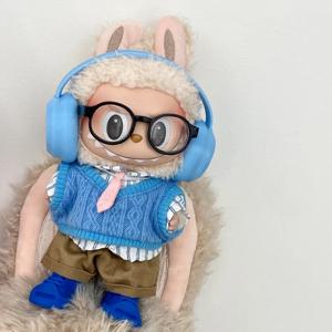 미니 인형 의류 복장 액세서리 15-17cm Labubu 및 10cm 코튼 인형 조끼 유니폼 헤드셋 이어폰 세트 의류 선물