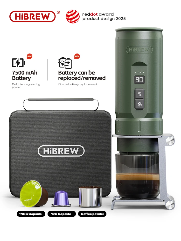 HiBREW 휴대용 에스프레소 커피 머신 자동차 및 가정용 캠핑 커피 메이커 Fit Nespresso Dolce Capsule Powder H4C