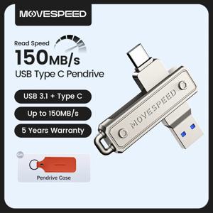 MOVESPEED 150MB/USB 유형 C 플래시 드라이브 Macbook iPhone 15/16 노트북 PC 용 64GB 128GB 256GB 512GB OTG USB 3.1 Pendrive