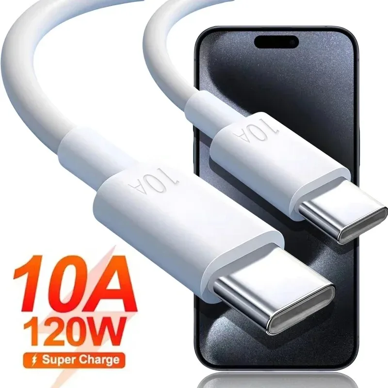 120W 듀얼 타입 C 케이블 10A PD 초고속 충전 케이블 (아이폰, 샤오미, 화웨이, 삼성 휴대폰용) USB C 고속 데이터 케이블