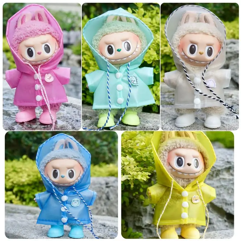 15/17cm Labubu 비옷 V1/V2 인형 나들이 후드 망토 만화 귀여운 동물 패치 비옷 봉제 인형 펜던트 의류 장난감 선물