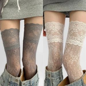여성의 섹시한 레이스 꽃 Fishnet 스타킹 의상 JK 로리타 허벅지 높은 양말 나일론 메쉬 통기성 무릎 스타킹