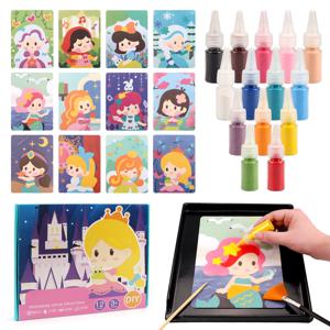 모래 아트 키트 DIY 모래 그림 공예 12 공주 모래 그림 카드 14 색 몬테소리 장난감 교육 장난감 어린이 선물 용품