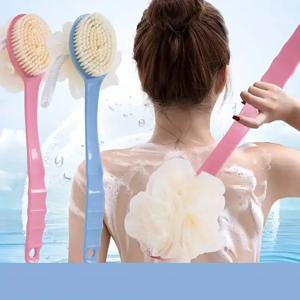 부드러운 수세미 및 강모 목욕 바디 브러시, 구부러진 긴 손잡이 샤워 브러시, 바디, 얼굴, 스파 세척용