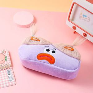 DIY 푹신한 아프로 헤어 인형 펜 가방 문구 수납 지퍼 필통 귀여운 대용량 소프트 플러시 펜 가방