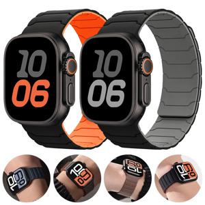 애플워치 울트라 2 밴드 49mm 44mm 45mm 40mm 42mm 46mm 41mm 38mm 마그네틱 실리콘 스트랩 iWatch 시리즈 10 SE 9 8 7 호환