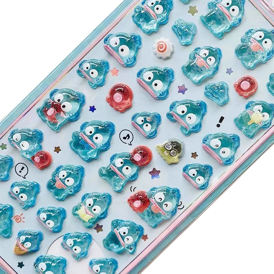 애니메이션 Sanrio Kuromi Hellokitty Hangyodon Cinnamoroll 3D투명 젤리 스티커 크리스탈 장식 스티커 전화 케이스diy Toys