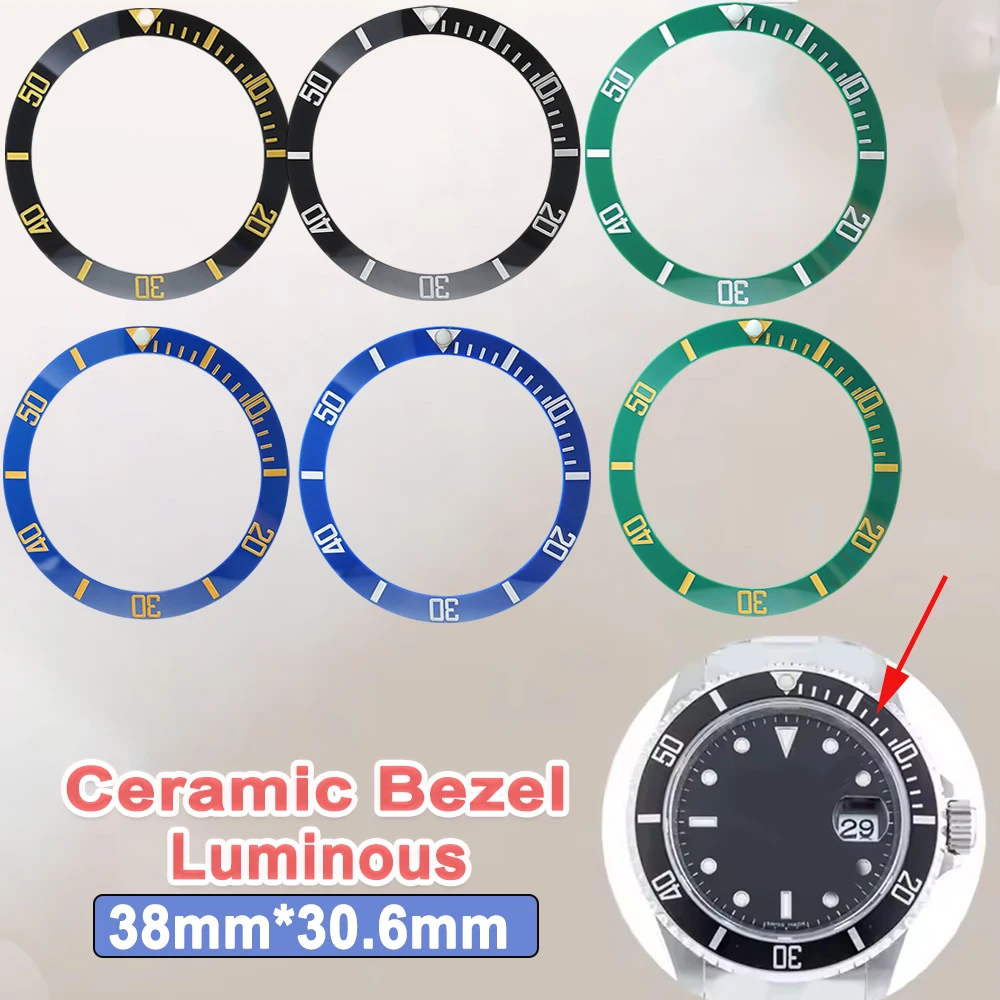 38mm 세라믹 합금 시계 베젤 삽입 링 슬로프 NH35 NH34 GMT 남성용 시계 부품 무브먼트 액세서리 빛나는 다이빙 케이스