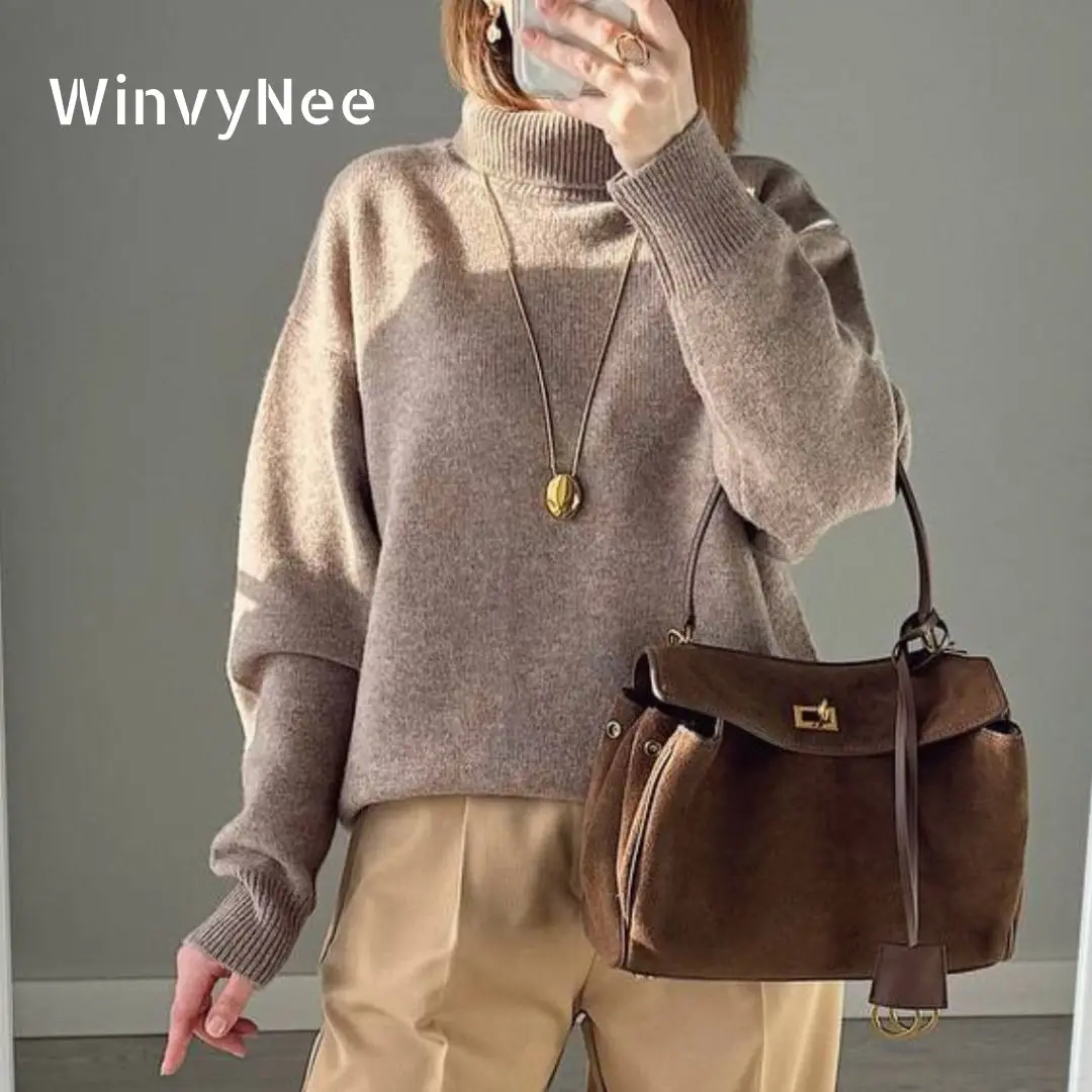 WinvyNee 여성 의류 울 스웨터 터틀넥 캐주얼 긴 소매 점퍼 니트 풀오버 소프트 플러스 사이즈 겨울 A1103002C