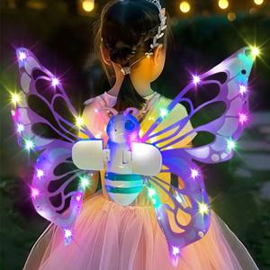 전기 나비 날개 움직이는 요정 날개, 조명 포함, 어린이 생일 크리스마스 코스프레 드레스업 천사 소녀 장난감