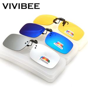 VIVIBEE 미러 블루 플립 업 클립 선글라스 낚시 남자 광장 편광 렌즈 금속 야간 운전 UV400 여성 안경