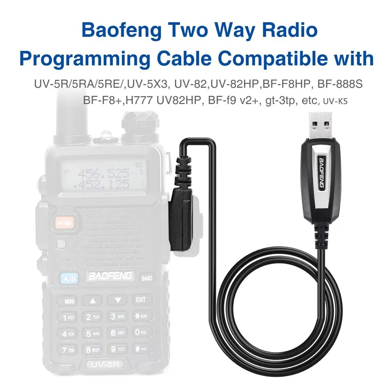 Baofeng UV-5R/82/888S/UV-S9PLUS/UV-13/16/17/21 Pro 및 Quansheng UV-K5/5R Plus 워키 토키용 CD가 포함된 USB 프로그래밍 케이블
