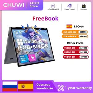 CHUWI 프리북 태블릿 노트북 2-in-1 인텔 N150 13.5인치 FHD 터치스크린 116GB LPDDR5 RAM 512GB SSD WIFI 6 BT5.2 윈도우 11