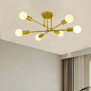 1PC, 가정용 6헤드 천장 조명, 거실 및 침실용 분위기 골드 샹들리에, 전구 없음