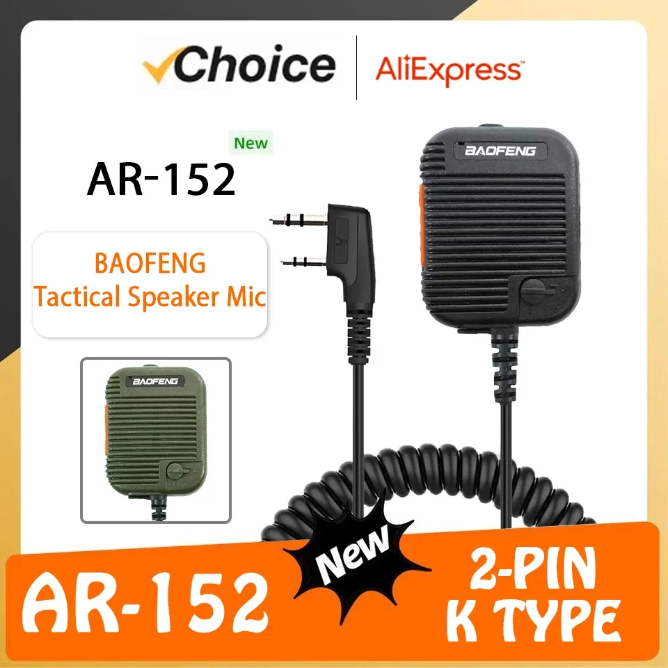 Baofeng AR-152 워키 토키 마이크 PTT 라디오 스피커 Keenwood 2 핀 유형 UV-K5 UV-16 BF-1701 UV-13 DR1801 용 핸드 헬드 마이크