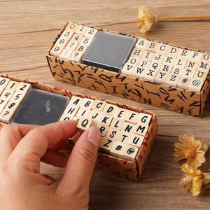 40Pcs 알파벳 우표 빈티지 나무 고무 문자 번호 기호 스탬프 카드 만들기 플래너 스크랩북에 대 한 검은 잉크 패드로 설정