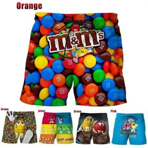 재미 있은 M & M의 초콜릿 콩 비치 반바지 남자 3D 인쇄 M & M 보드 반바지 수영복 버뮤다 수영 트렁크 쿨 키즈 아이스 반바지 바지