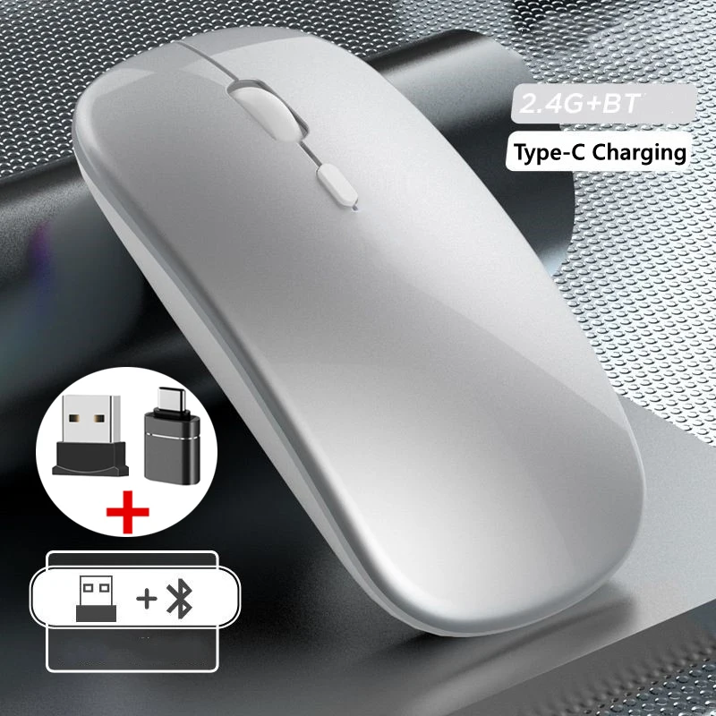 무선 마우스 Bluetooth 호환 게이밍 마우스(듀얼 모드:BT+2.4Ghz) PC/노트북/맥북용 인체공학적 충전식 마우스 ﻿