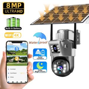 V380 Pro 4K 8MP 듀얼 렌즈 태양광 4G WiFi CCTV 카메라 실외 PIR 야간 투시 저전력 배터리 보안 감시