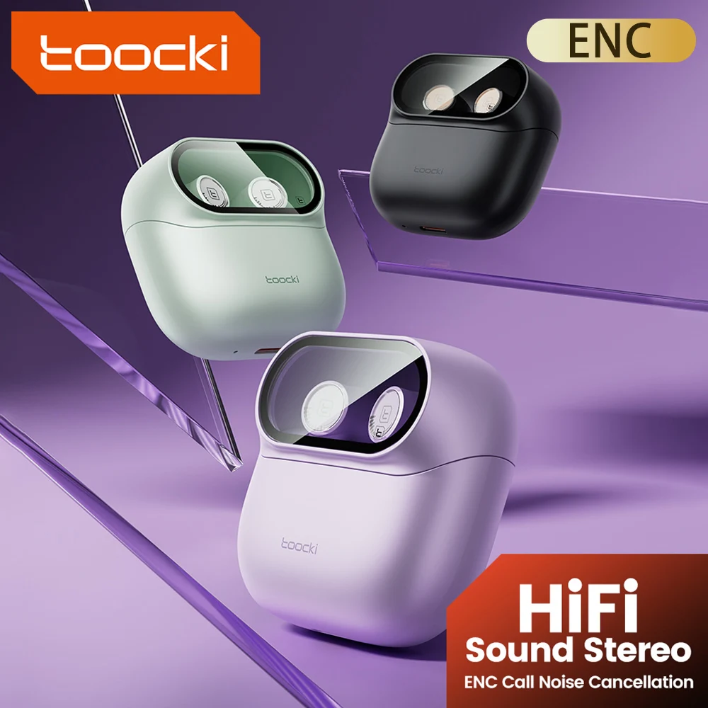 Toocki ENC Bluetooth 5.3 헤드폰 TWS HiFi 사운드 스테레오 이어폰, 마이크 포함 휴대 전화 용 무선 방수 이어폰 헤드셋
