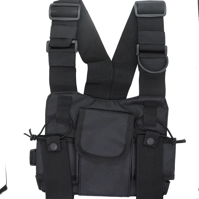 햄 라디오 힙합 프론트 팩 웨스트 위스트 파우치 홀스터 조끼 남자 Wouxun Baofeng UV-5R UV-82 bf-888S 용 전술 가슴 장비 가방