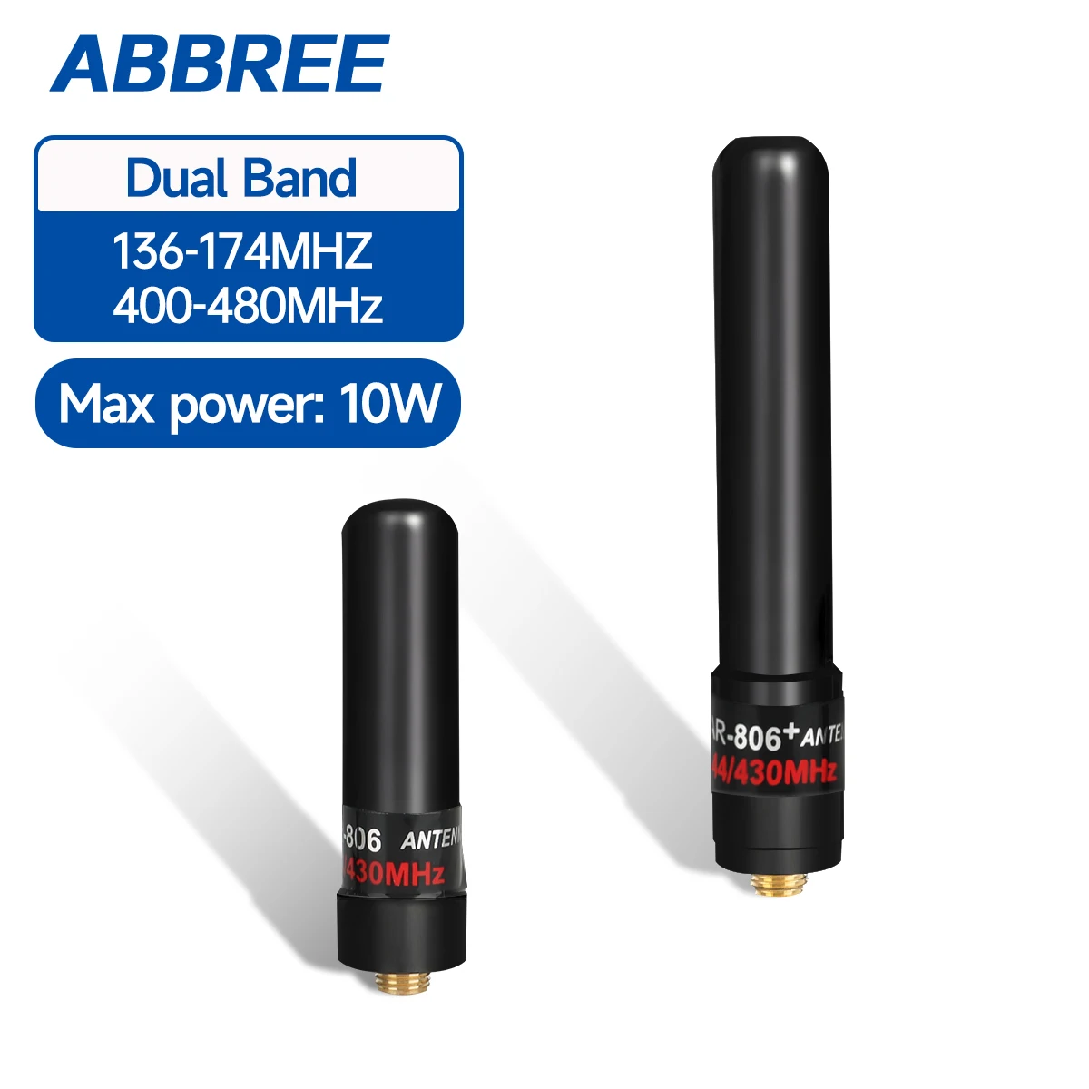 ABBREE AR-806 + 듀얼 밴드 미니 안테나, SMA-암 VHF UHF, 10W 고이득, 바오펑 UV-5R BF-888S UV-21 프로 UV-32, 양방향 라디오