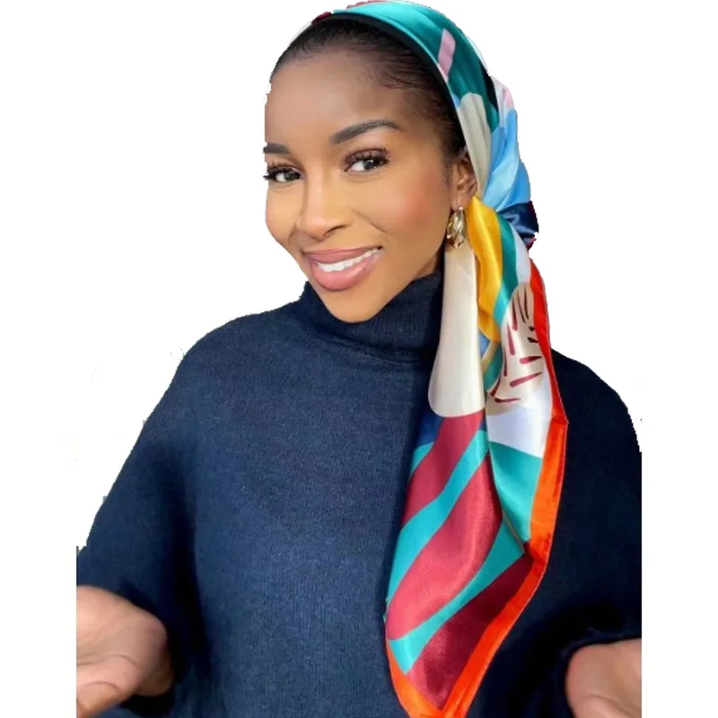 70cm 여성을위한 대형 꽃 프린트 스카프 올 시즌 여성을위한 유니버설 실크 스카프 트렌디 다목적 Headscarf Shawl