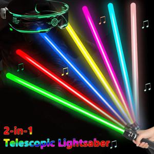 2-in-1 Lightsaber 검 텔레스코픽 음악 레이저 검 장난감 어린이를위한 다채로운 빛나는 검 감압 장난감 성인 생일 선물